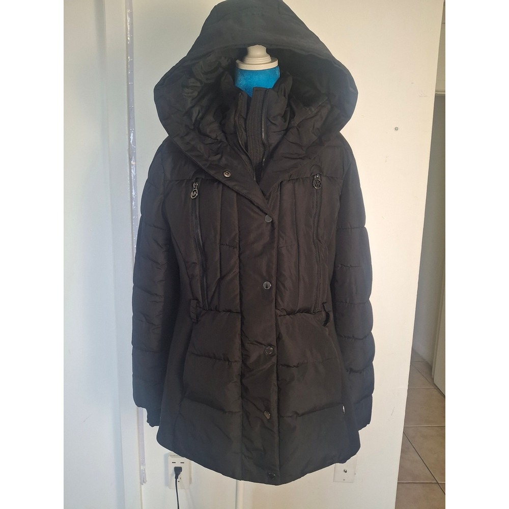Michael Michael Kors Womens XL Black Quilted Puffer Hooded Jacket Coat